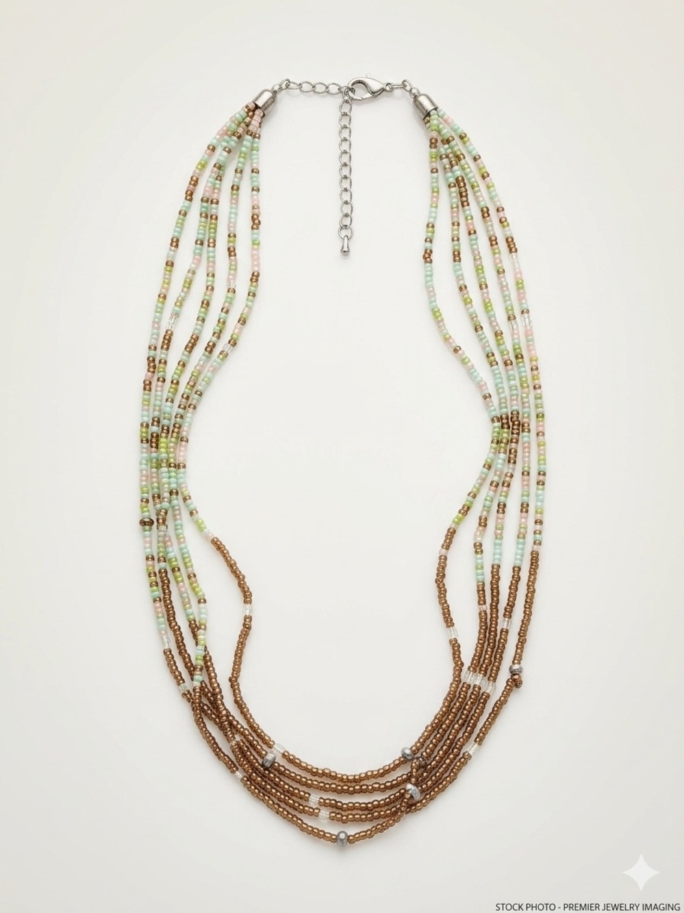 Multi-Strand Mint & Brown Beaded Necklace